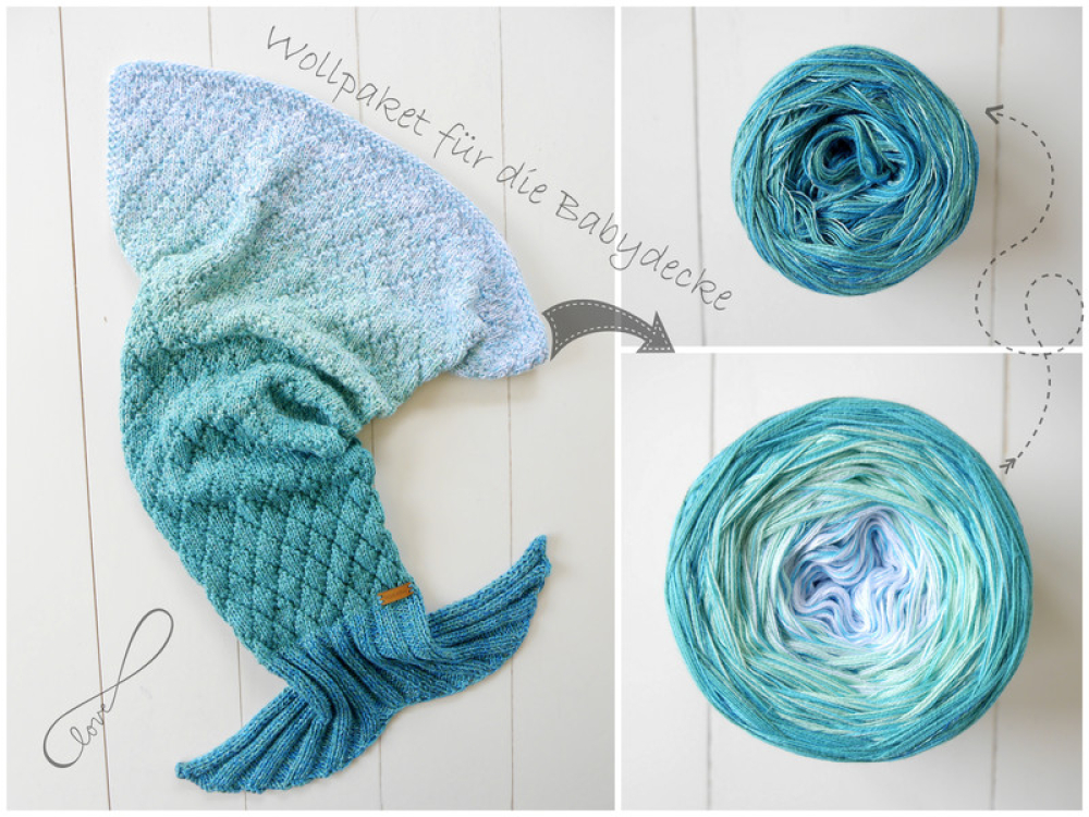 Wollpaket Baby Meerjungfrauen Decke aquamarin (ohne Anleitung)